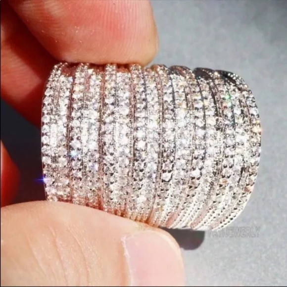 New Luxury 6.8 CT 925 Silver Big Multi Layer Diamond Ring 💍 - Picture 3 of 4
